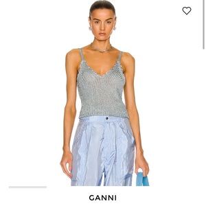 Ganni crochet knit aqua metallic tank